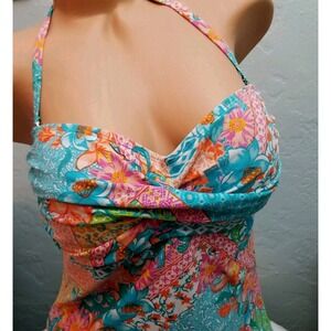 INTO THE BLUE Tankini SWIMWEAR Floral Hawaiian Tropical Swim Bikini Top Size 12